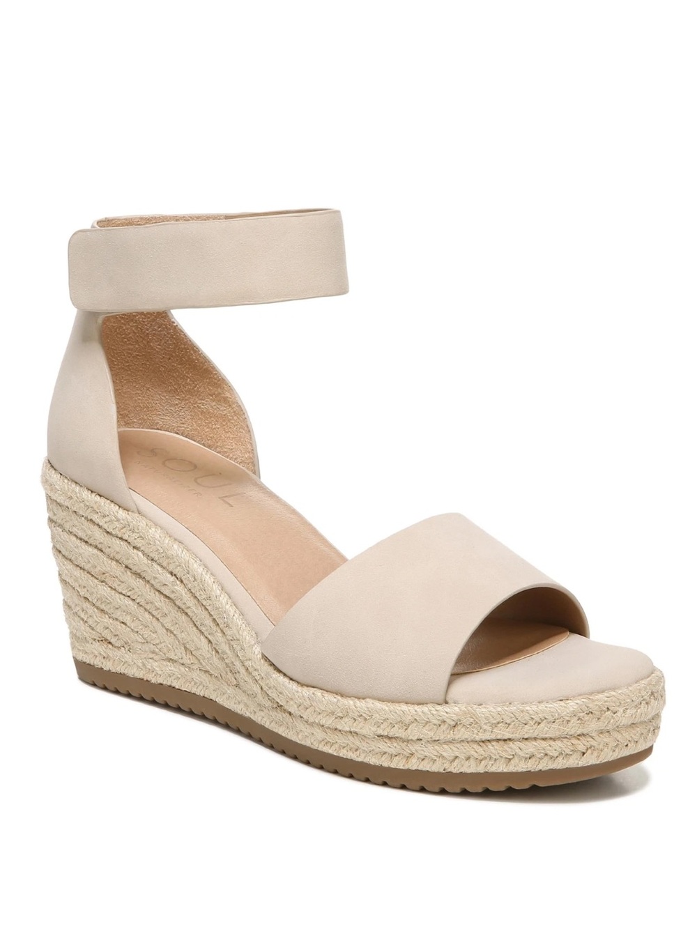 Naturalizer SOUL Womens Oakley Ankle Strap Wedge Heel Sandal Beige Size 9